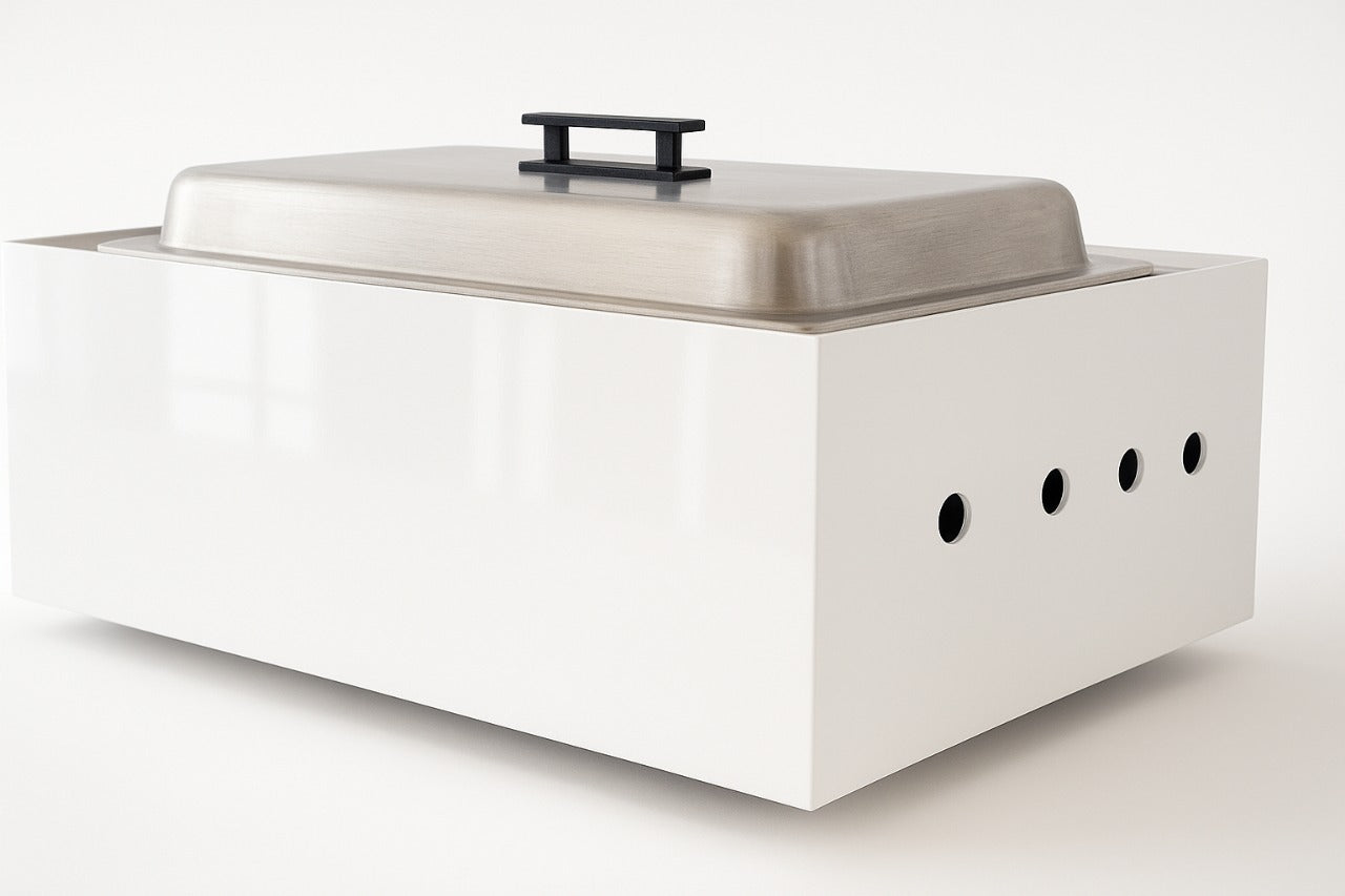 SleekServe — Magnetic Chafing Dish Guards, 5-Piece Set — in use — Plinths New York